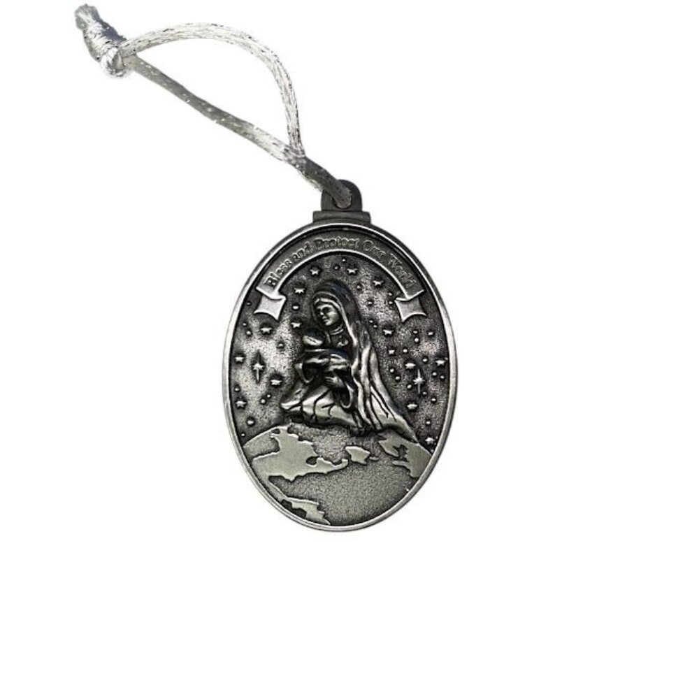 Pewter Christmas Ornament "Bless & Protect Our World" 2002 St. Ignatius Loyola P
